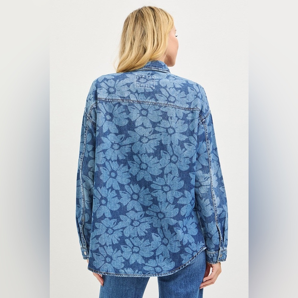 Floral Print Denim Button Down Shirt - Risen - Picture 3 of 5